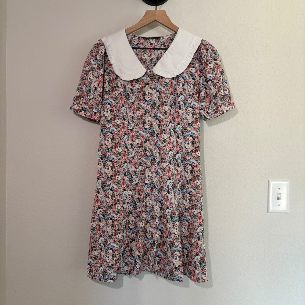 Allegra K Floral Mini Dress S Peter Pan Collar Pink Blue Cottagecore Coquette
